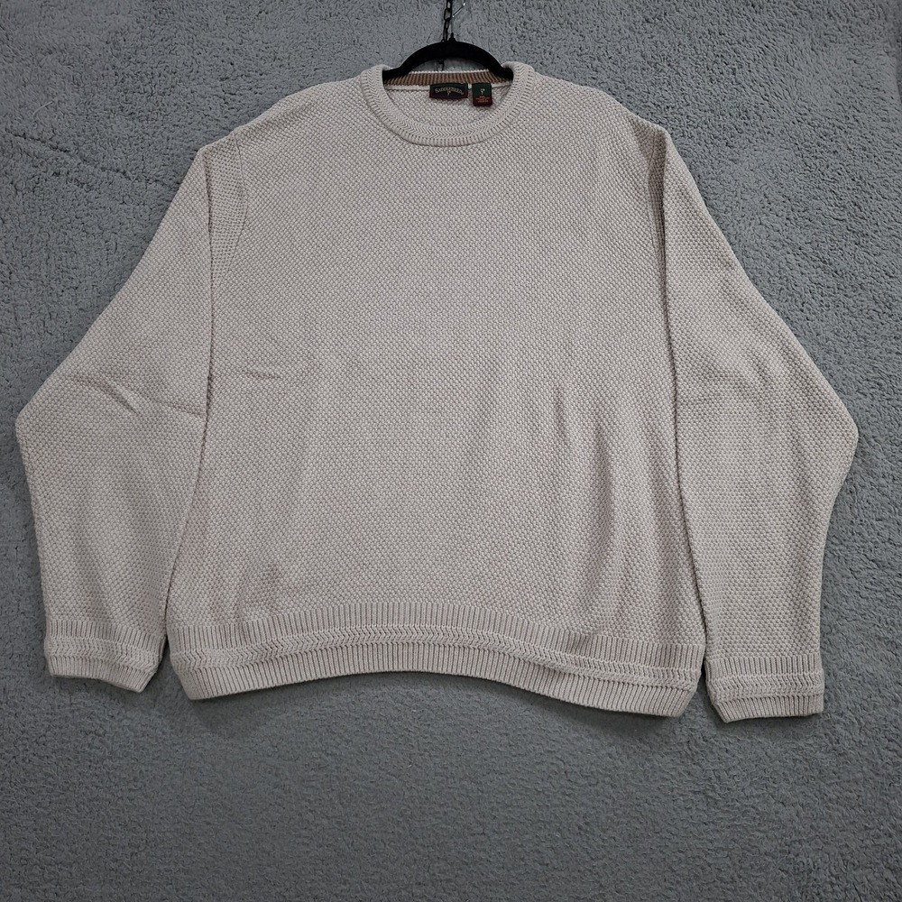 VTG Saddlebred Fisherman Sweater Beige Mens 2XL Golf Chunky Thick Waffle Basic